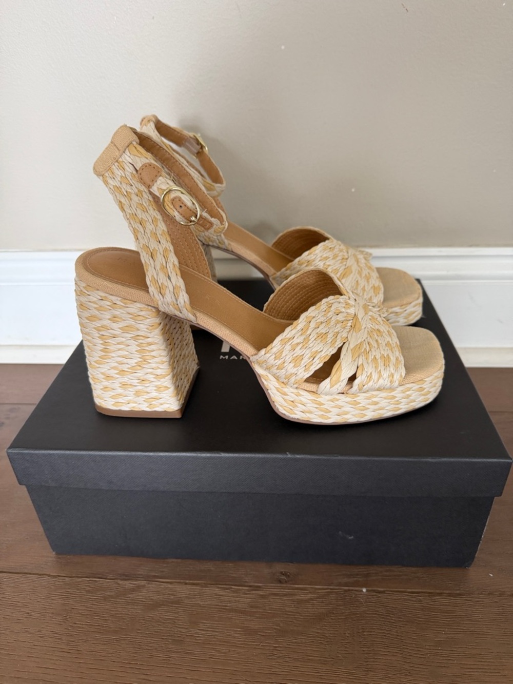 Marc Fisher Woven Straw Platform Sandals - Janie Light Natural